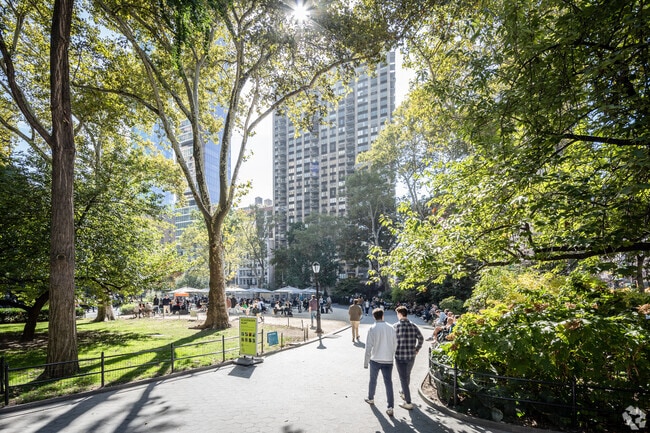 The park offers green space for walks