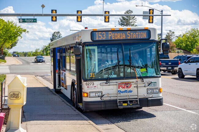Commuters can catch the RTD bus from stops along Parker Road, Hampden Avenue or Quincy Avenue.