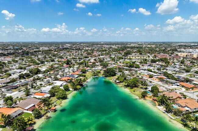 One of the lake is turquoise green