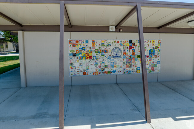 Student art is arranged into a colorful mosaic at Twila Reid Elementary in Anaheim.