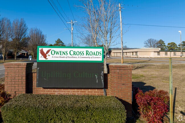 Sign for Owens Cross Roads Elementary School in Owens Cross Roads Alabama.