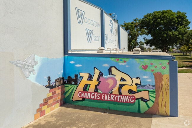 A unique mural at Woodrow Wilson Junior High School encourages students.