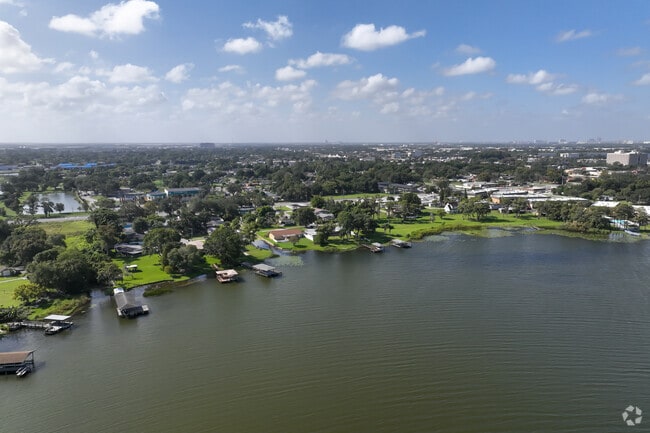 An amazing, aerial view of lakefront properties on Lake Jasmine.