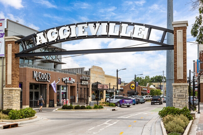 Locals head to Aggieville in Manhattan for bars, restaurants, shopping, and events.