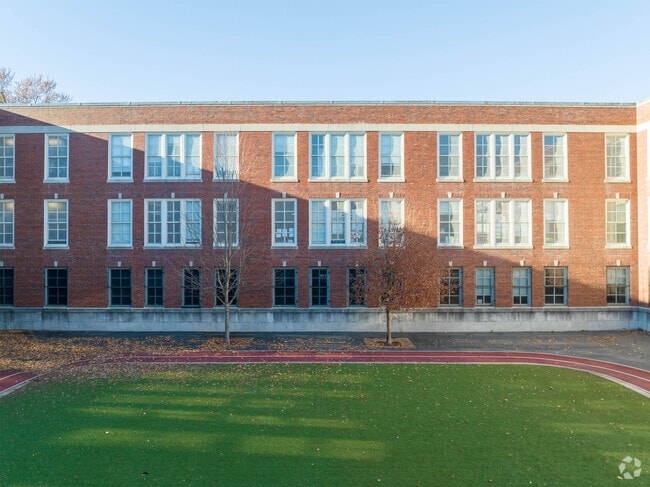 Washington Irving Middle School has a courtyard where students can congregate.
