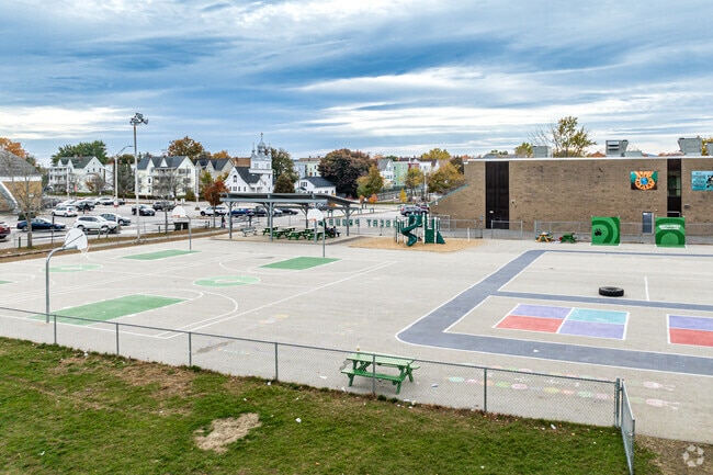 Beech Street Elementary features a large play area for students.