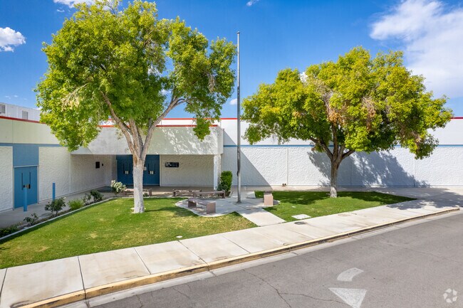 Nate Mack Elementary School's courtyard features a flag.