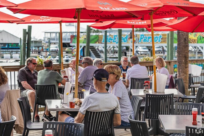 Wachesaw Plantation East locals love outdoor dining at Dead Dog Saloon in Murrells Inlet.