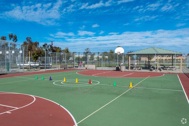 Angier Elementary features a basketball court as well as field sports.