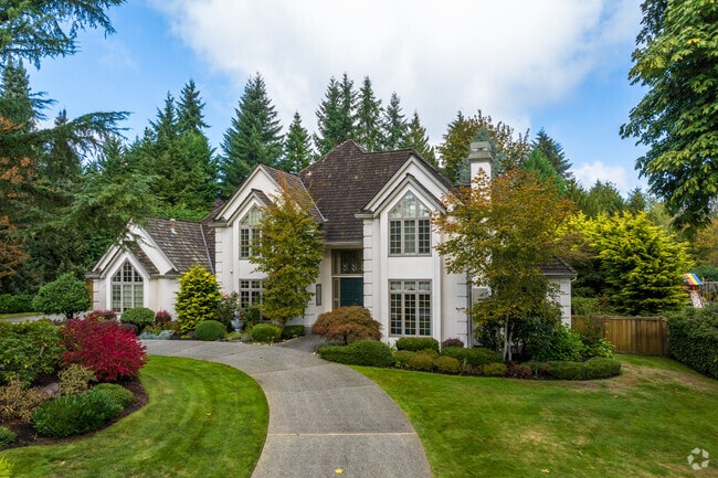 Custom homes sit on spacious green lots in the quiet English Hill neighborhood.
