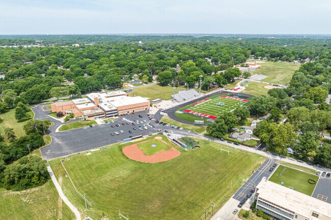 This is an aerial look at Bishop Miege High School and it's surroundings.