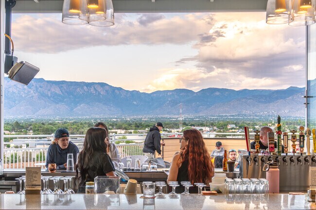 Volare Rooftop Bar near McKinley provides a luxurious vantage point to enjoy stunning sunsets and the Albuquerque skyline.