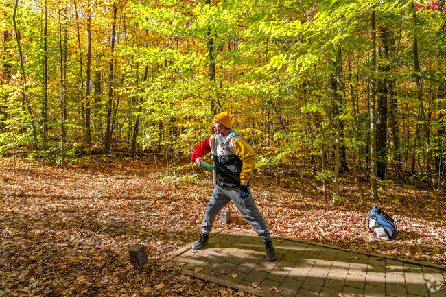 A person prepares to throw their disc at the Quarry Disc Golf Course near Graniteville.