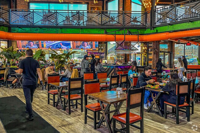 Rancho Mateo Columbian Steak House Restaurant's dining room is very colorful in Elizabeth.