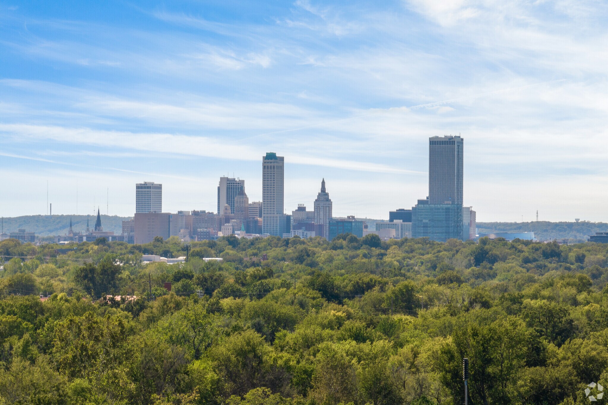 You can see the skyline of Downtown Tulsa from North Evanston Place.