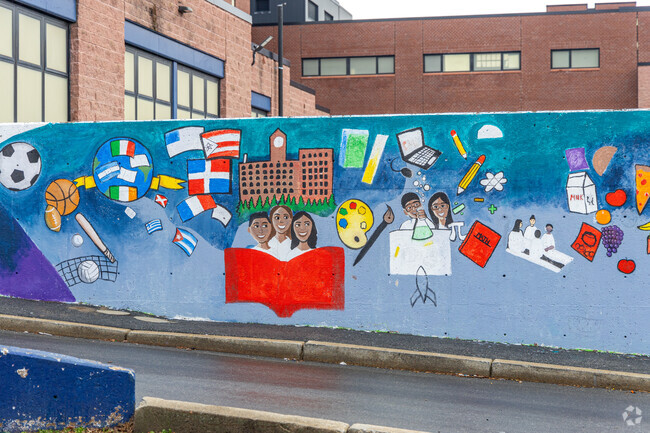 A mural on the backside of the Arlington Middle School in Lawrence, MA.