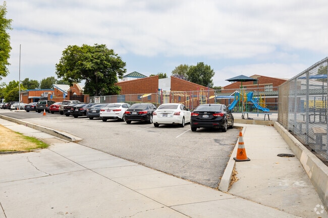 Staff and parents parking at Bennett-Kew Elementary School in Inglewood, CA.