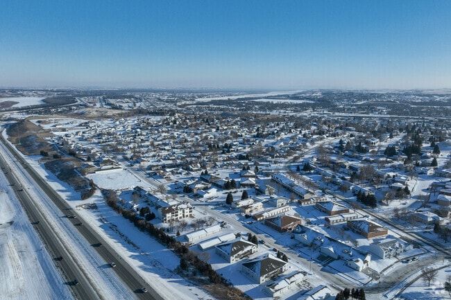 Homes line the winding streets of Mandan, ND.