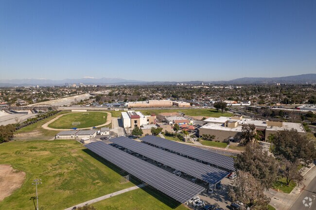 Lydia Romero-Cruz Academy has huge solar panels to help power the school.