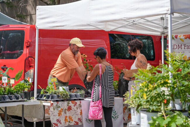 Local farmers bring in locally grown flowers and vegetables.