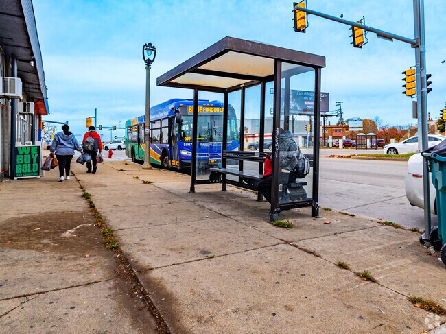 There are several bus stop scatted throughout the Old North Milwaukee area.