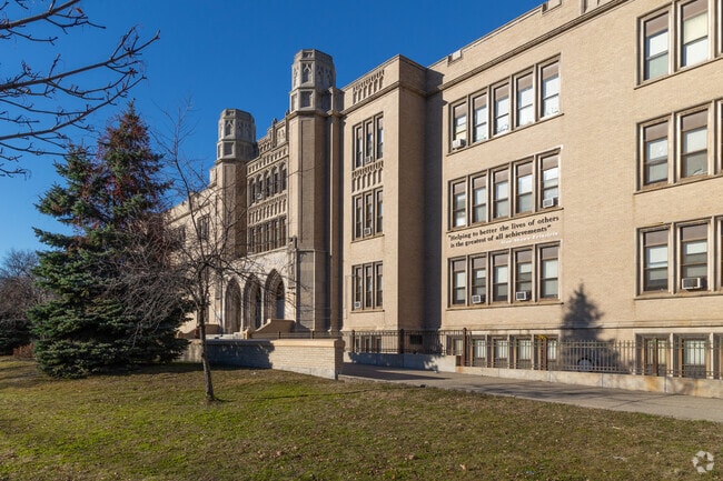 Main Entrance at Laurel Hill Annex School in Hartford, Providence, Rhode Island.