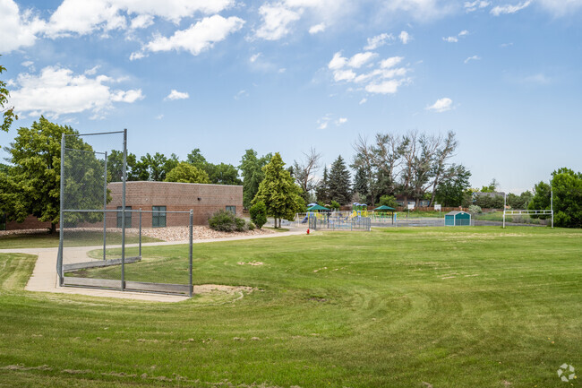 The sports field and play area at Semper Elementary School in Broomfield, Colorado.