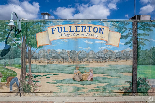 This classical wall artwork in Downtown Fullerton shows its rich past in agriculture.