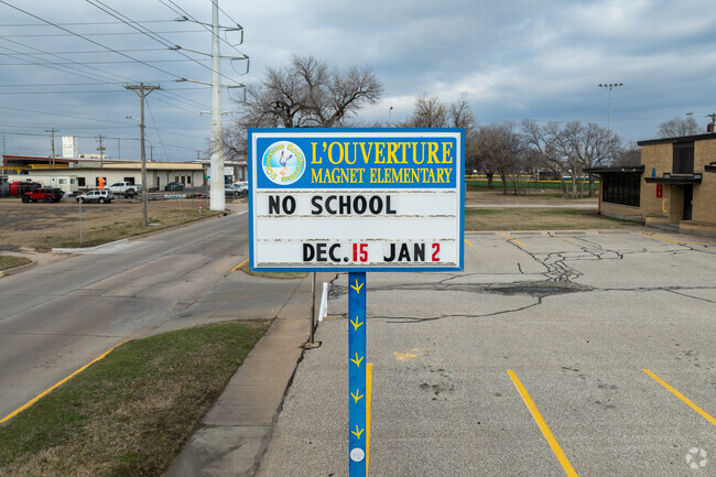 Here is the sign for L'Ouverture Career Explorations and Technology Magnet.