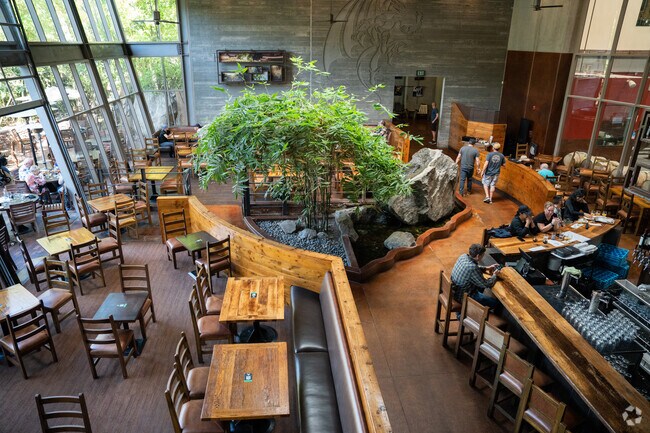 Beautiful gardens and excellent beer selections at Stone Brewery in Vineyard, CA.