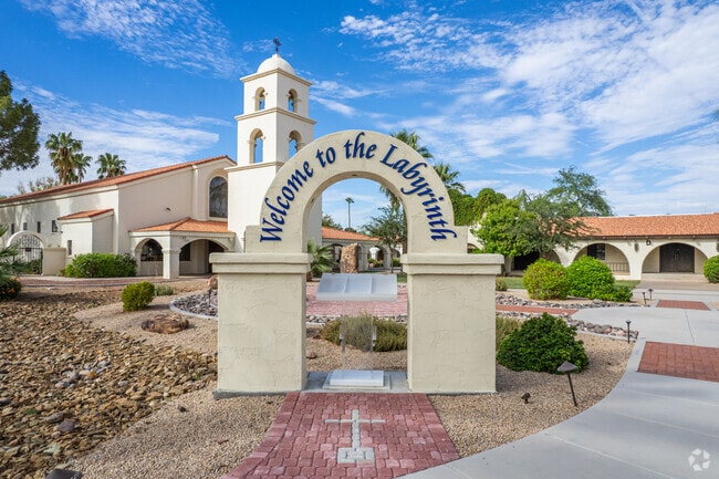 The charming arch sign to St. Peter's Montessori School in Litchfield Park.