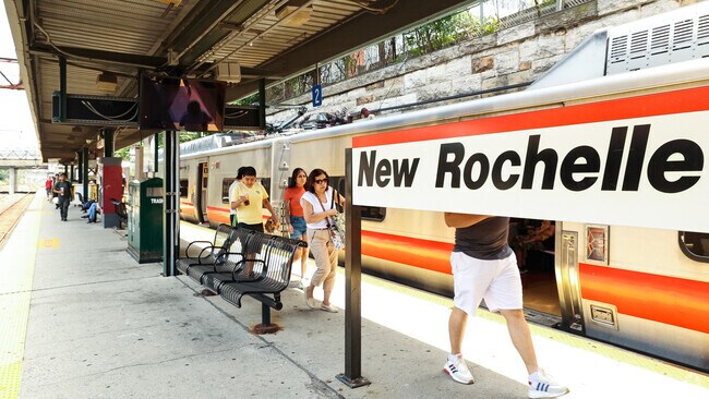 The Metro North commuter railroad's Hudson Line stops at New Rochelle, New York.