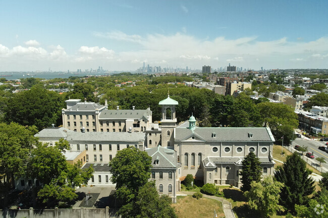 Aerial view of Visitation Academy in Fort Hamilton.