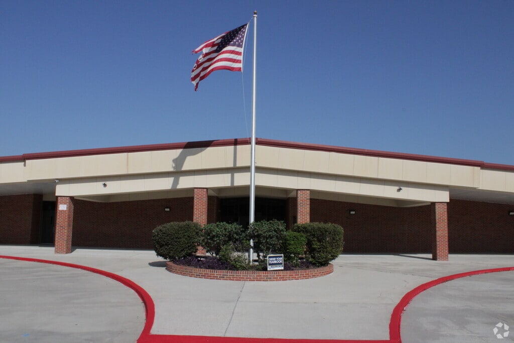 American flag at the front of Spanish Lake Primary School in Ascension Parish, Geismar LA