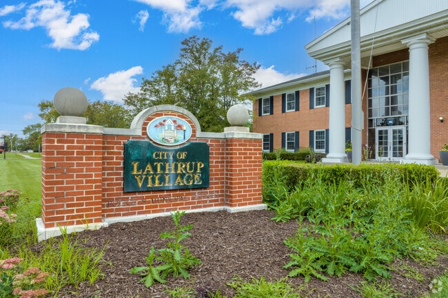 The City of Lathrup Village sign welcomes you along Southfield Road.