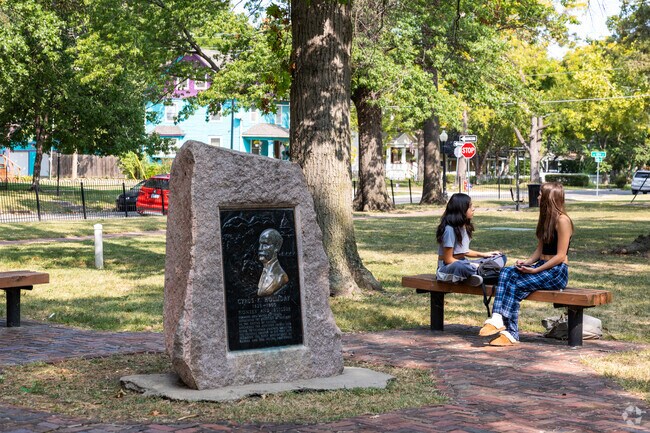 Holliday Park is named after the city's founder, with a stone monument to honor his legacy.
