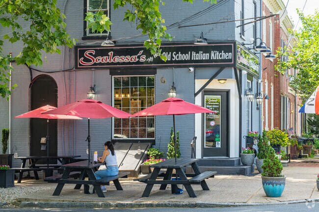 Enjoy a meal outdoors at the shaded picnic tables at Scalessa's Italian Kitchen near Alapocas.
