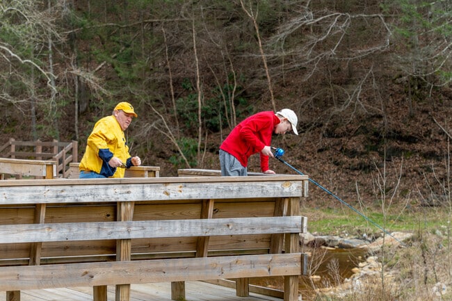 Visitors can enjoy peaceful fishing from the dock at Kanawha State Forest.