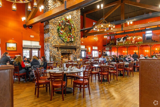 Farmhouse Restaurant features a rustic interior and staples like chicken pot pie.