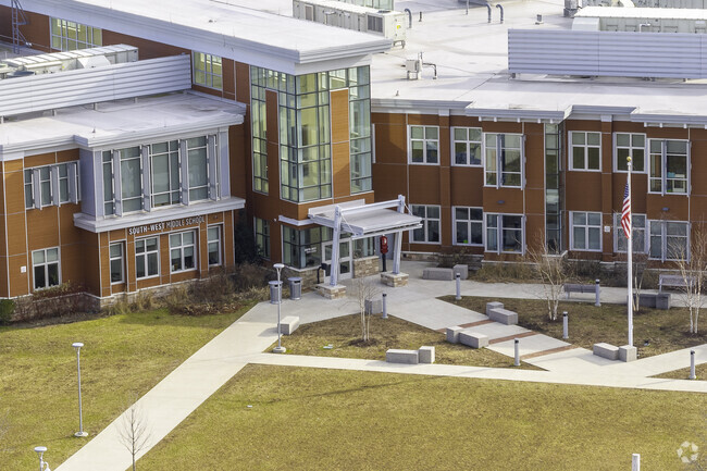 South West Middle School's main entrance in Quincy, MA.