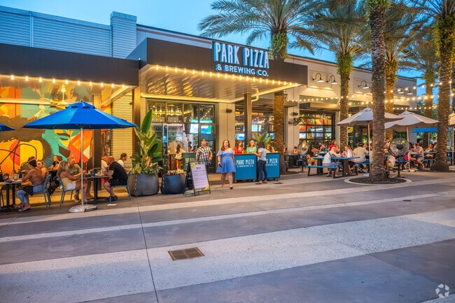 Storey Park residents enjoy dining outdoors at Park Pizza.