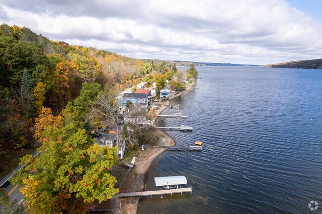 Waterfront homes line Conesus Lake in the Groveland area.