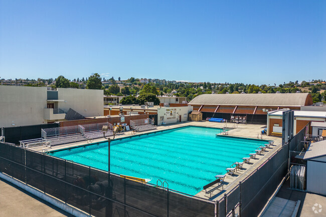 The pool is only one of the many amenities this schools has for sports players.
