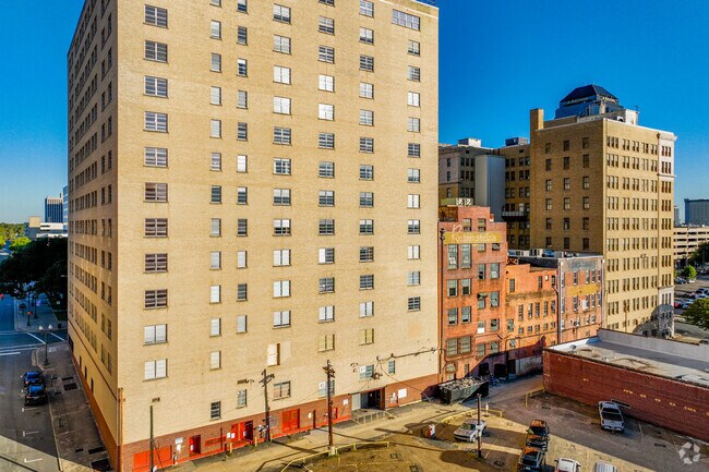 A mix of historic and modern buildings defines the Downtown Riverfront in Shreveport.