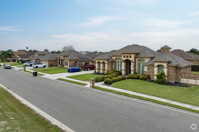A row of modern style brick homes located in the downtown Alton, Tx area.