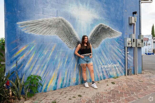 Murals are a common theme in Dixieland including the Angel Selfie Wall.