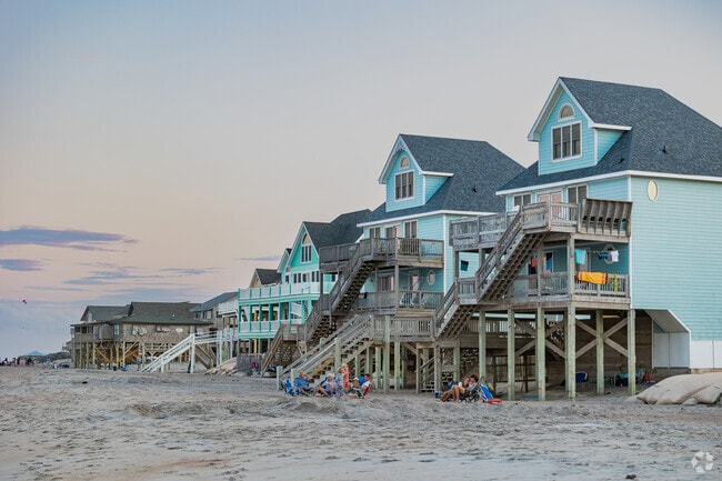 Buxton has colorful oceanfront homes with large balconies.