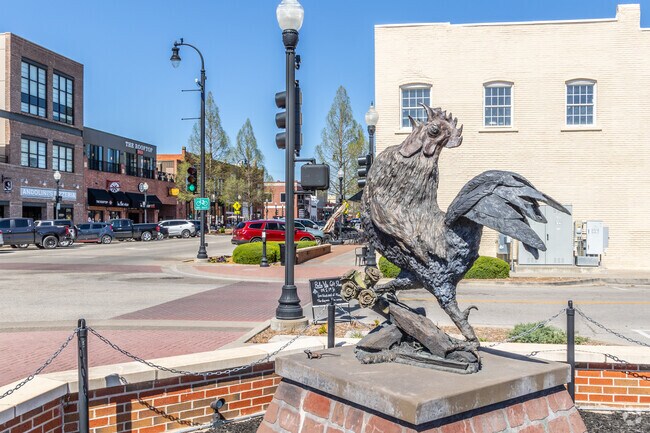 The rooster sculpture in Downtown Broken Arrow commemorates the Rooster Days festival.