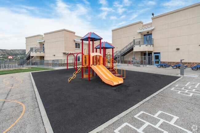 There is a soft landing play area at Golden Oak Community School in Santa Clarita.