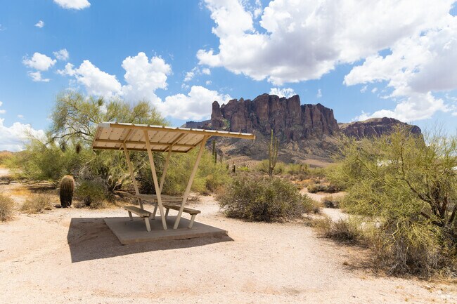 Lost Dutchman State Park sits at the base Superstition Mountains and provides scenic campsites and hiking trails.